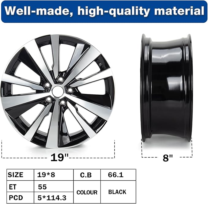 New 19"x8'' Aluminum Alloy Replacement for OE Wheel Rim Compatible with Nissan-Altima 2019-2022, Machined Black 62785, PCD 5x114.3, 2 Sets