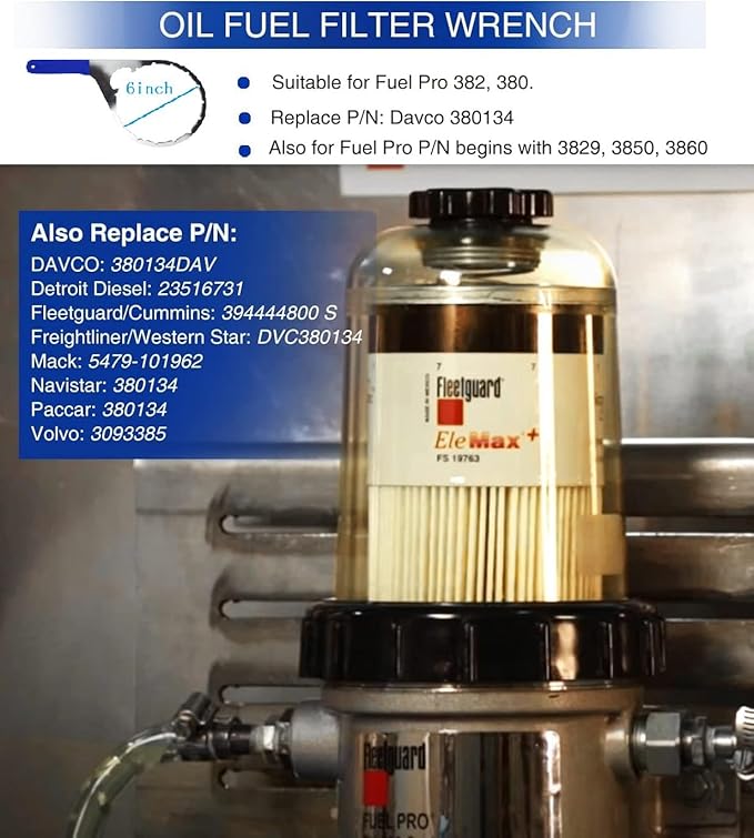 Replace for Davco 6" ID 380134 382 Colar/Vent Cap Oil Fuel Filter Wrench for Fuel Pro 382, 380