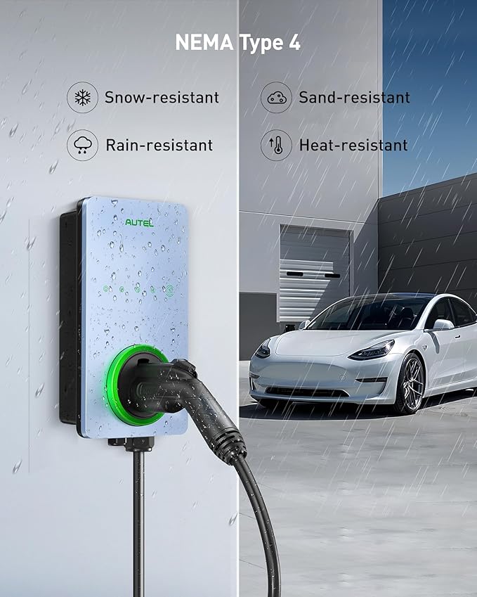 Autel Home Smart Electric Vehicle (EV) Charger up to 50Amp, 240V, Indoor/Outdoor Car Charging Station with Level 2, Wi-Fi and Bluetooth Enabled EVSE, Hardwired,25-Foot Cable,Sierra Blue