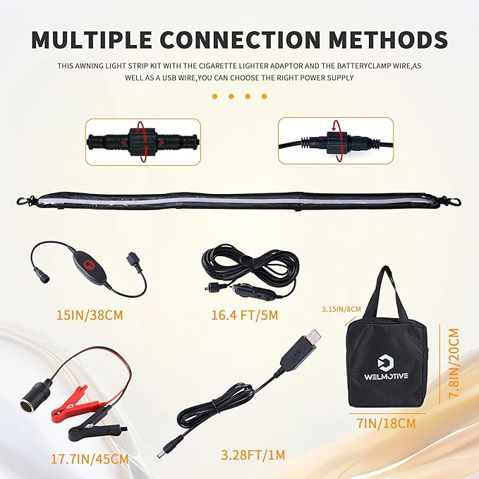 12V 4ft Led Light Strip Dimmable Camping Awning Light with 140 SMD 2835 LED Chips Cabinet Lights, Rv Accessories Waterproof IP67 Multi-Functional Use for Car Tent, Camper Motorhome