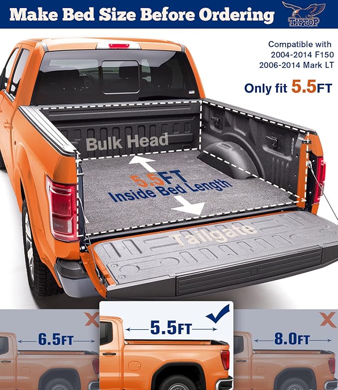 TIPTOP Tri-Fold Hard Tonneau Cover Truck Bed FRP On Top for 2004-2014 F150 & 2006-2014 Mark LT 5.5ft Bed (67") | TPM3 |