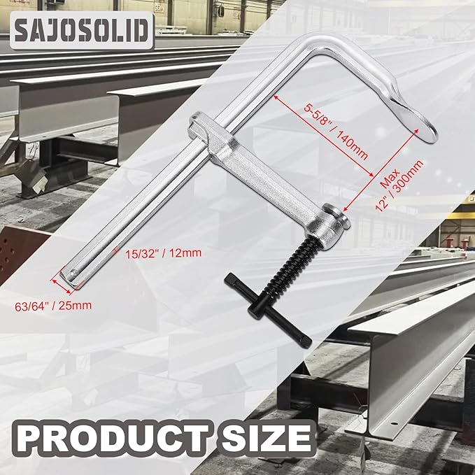 4-Pack F Clamp, 5-5/8 Inch Throat Depth, Max Jaw Opening 12-Inch, Heavy Duty F Clamps with Max 450 KG Clamping Force for Welding, Piping, Metal Working and Woodworking