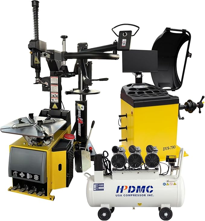 24'' Rim 1.5HP Tire Changer w/Assist Arm and 10''-24'' Rim Tire Balancer Combo and 3HP Oil-Free Air Compressor for Tire Repair and Wheel Balancing Garage Shop Equipment w/ 1 Year Full Warranty