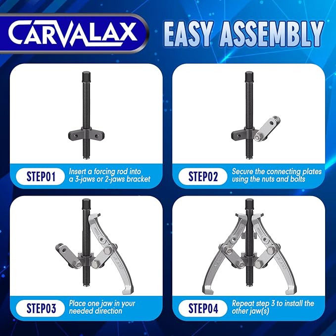 Gear Puller Set, Reversible 2 & 3-Jaw Puller Set, CR-V Steel 3" 4" 6" 8" Bearing Puller Kit (24pc) for Gear, Bearing, Pulley and Flywheel, Puller Tool with Black Carry Box