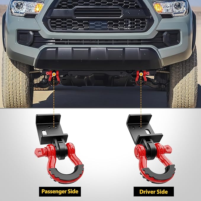 Nilight (2 Pack) Demon Front Tow Hook Mounting Bracket with 3/4” D-Ring Shackle Fit for 2009-2016 2017 2018 2019 2020 2021 2022 2023 Toyota Tacoma, with 7/8" Screw Pin and Isolator Rubber Washers