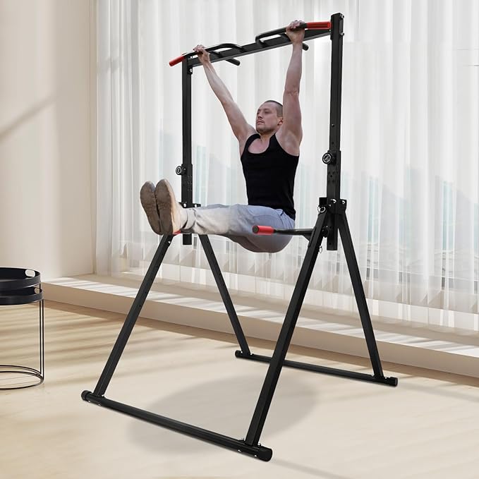 Triangular Pull Up Station, Foldable Multi-Function Pull Up Bar for Home Gym Strength Training, Adjustable Height 5.74-7.55ft, Support 440 Lbs