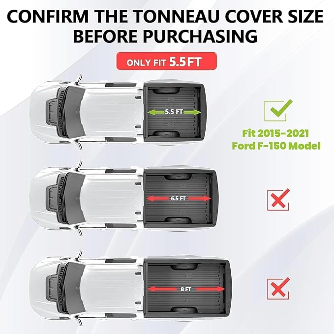 5.5-Foot Roll-Up Truck Bed Tonneau Cover for 2015–2026 Ford F-150 with 5.5-Foot Bed – Double-Layer Waterproof Vinyl Construction