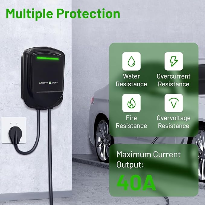 SBB Home Smart Level 2 EV Charger up to 40Amp, 240V Indoor/Outdoor Fast Car Charging Station with App, Wi-Fi Enabled EVSE, NEMA 14-50 Plug Electric Car Charger Compatible with All EV Models