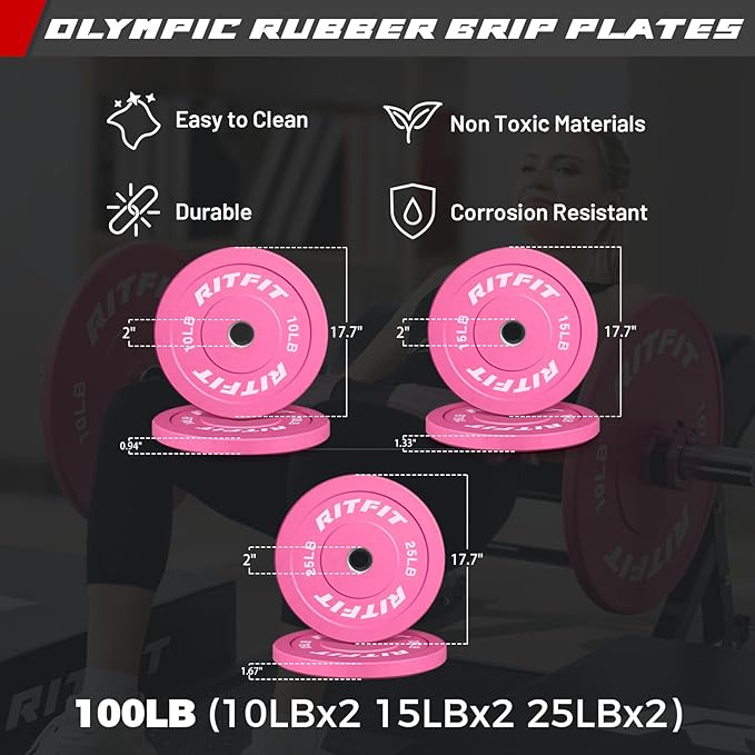 RitFit Barbell Weight Set - 4/6FT Olympic Barbell with Weight Plates (55-275LB Total) - Weightlifting Equipment for Squats, Curls, Deadlifts, Presses, Hip Thrusts