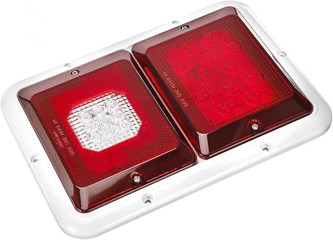 Partsam 2x Horizontal Mount Dual Stop Turn Tail Backup Reverse Lights 33 LED Surface Mount RV Double Led Taillight 12V IP67 White Base w Gasket