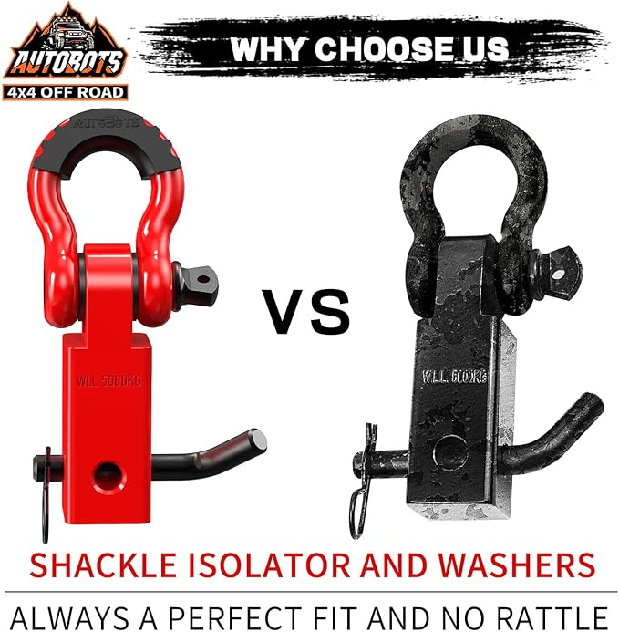 AUTOBOTS Tow Hitch Receiver 2", 45,000 Lbs Break Strength Shackle Hitch Receiver with 5/8" Screw Pin, 3/4 Shackle, Towing Accessories for Vehicle Trailer Recovery Off-Road Red&Red