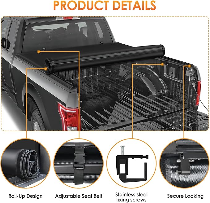 Nilight Soft Roll Up Truck Bed Tonneau Cover Compatible with Chevy Silverado 1500/ GMC Sierra 1500 2019 2020 2021 2022 2023 2024 2025 5.8ft