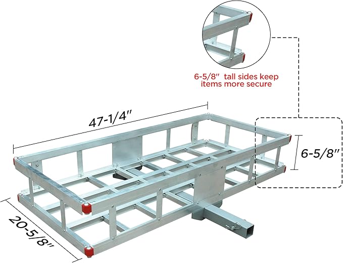 Rockland Aluminum Hitch Cargo Carrier, 500 LBS Capacity, 47.2" x 20.6" x 6.6", Fits 2” Receiver, Silver, Trailer Hitch Mount for RVs, Pickups, Trucks, Cars, Vans, ATVs, UTVs, SUVs