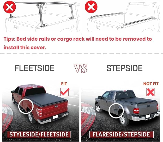 Soft Roll Up Truck Bed Tonneau Cover Compatible with 1997-2003 Ford F-150 & 2004 F-150 Heritage Styleside/Fleetside (Not for Flareside/Stepside) 6.5 FT (78.8") Bed (Standard Bed) Waterproof Vinyl