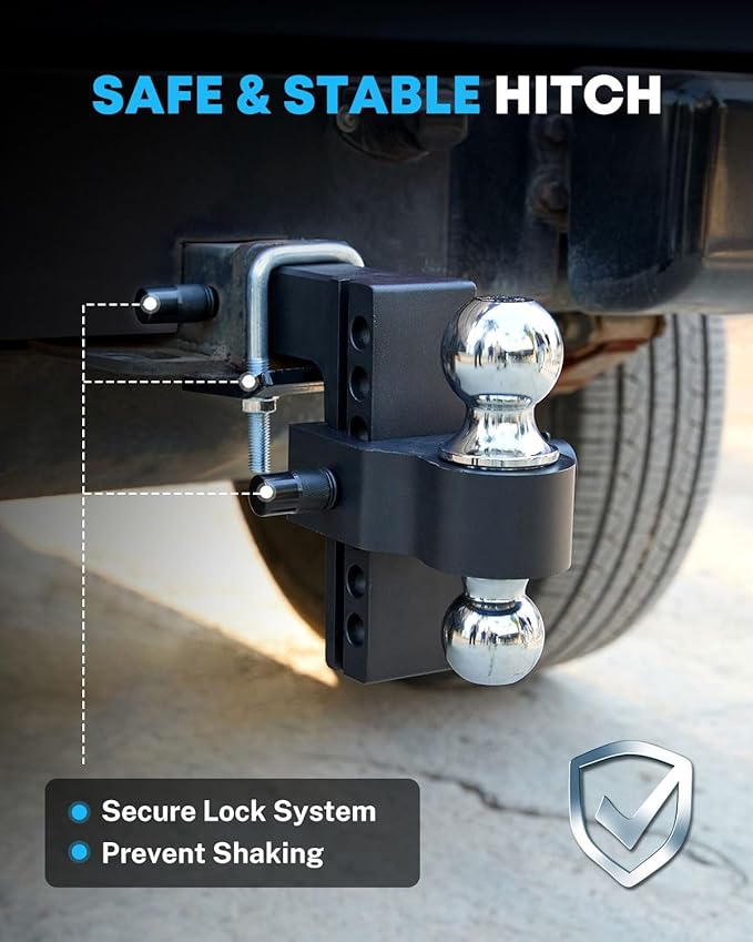 Kohree 6 Inch Adjustable Trailer Hitch Fit 2 Inch Receiver, Drop & Rise Heavy Duty Aluminum Tow Hitch with 2" Hitch Tightener & 2 Anti-Theft Locking Hitch Pins, Dual Ball 2" & 2-5/16"(12,500 LBS GTW)