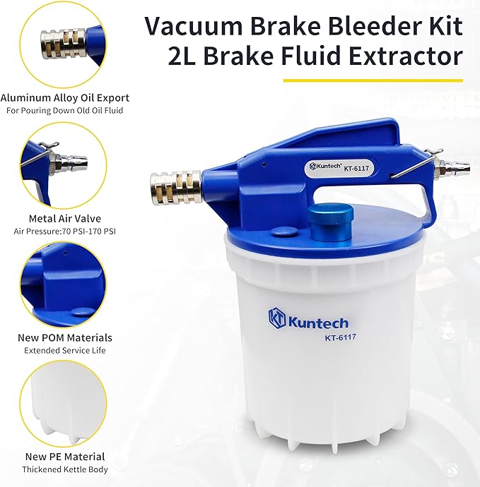 Vacuum Brake Bleeder Kit with 2L Brake Fluid Extractor and 1L Refilling Bottle, One Person Pneumatic Vacuum Bleeder Tools, Air Pressure Brake Bleeder Tools for Auto Car Truck