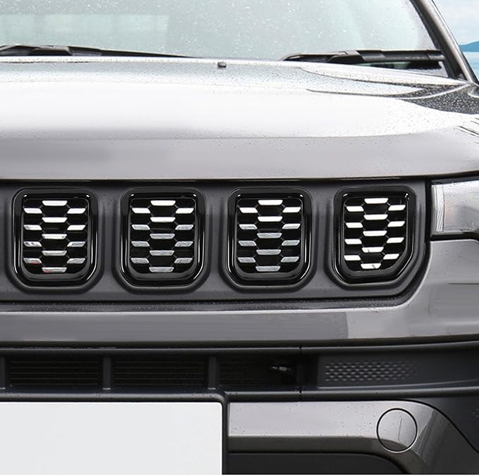 Grill Inserts Grille Guards Trim Exterior Accessories Compatible with Jeep Compass 2021+ Trailhawk/Limited/Latitude/Altitude/Sport(Black)