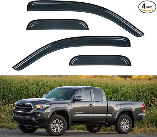 Original 4pcs Rain Guards Set, Outside Mount Window Deflectors, Good Looking Side Window Visors Compatible with 2005-2015 Toyota Tacoma Extended Cab (Access Cab) Pickup |TY4P07|