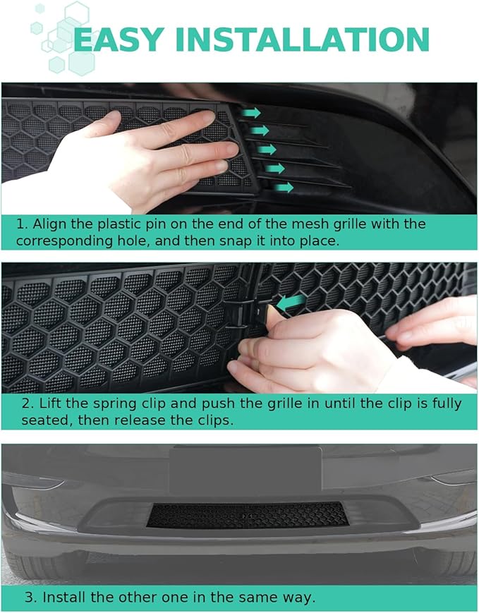 REFORM DESIGN Front Grill Mesh Insert Compatiable with 2020-2024 Tesla Model Y, Air Vent Cover Guard Replacement for Tesla Model Y Accessories, Black(NOT FIT 2025 2026 JUNIPER)