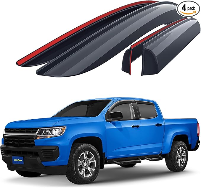 Goodyear Shatterproof Window Deflectors for Chevrolet (Chevy) Colorado/GMC Canyon 2015-2022 CrewCab, Tape-on Rain Guards, Window Visors, Vent Deflector Visor, Car Accessories, 4 pcs. - GY003244LP