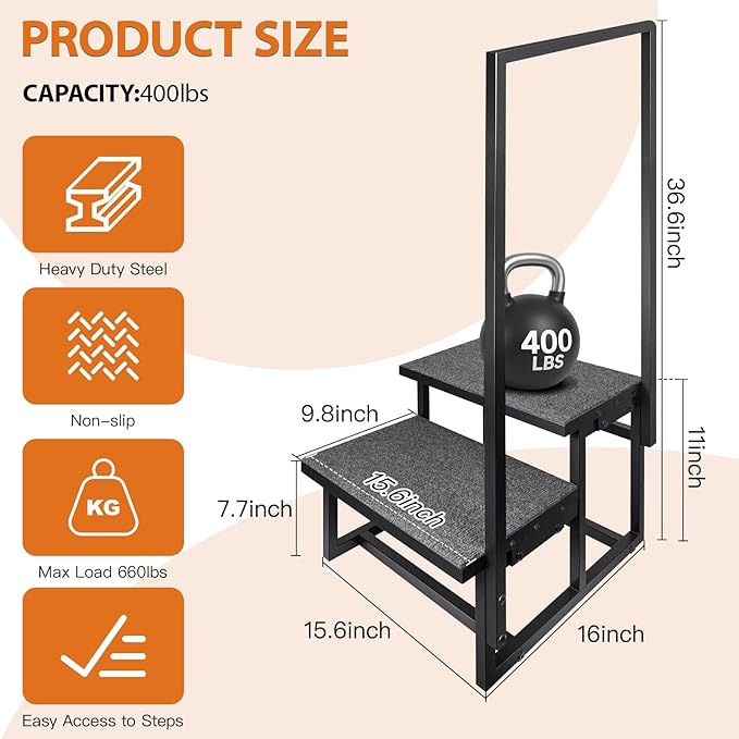2-Step RV Steps with Handrail, Assist Handle with Anti-Slip Mat & Base Support, Portable Stairs for Elderly, Hot Tub, Camper, Mobility Aid Step Stool