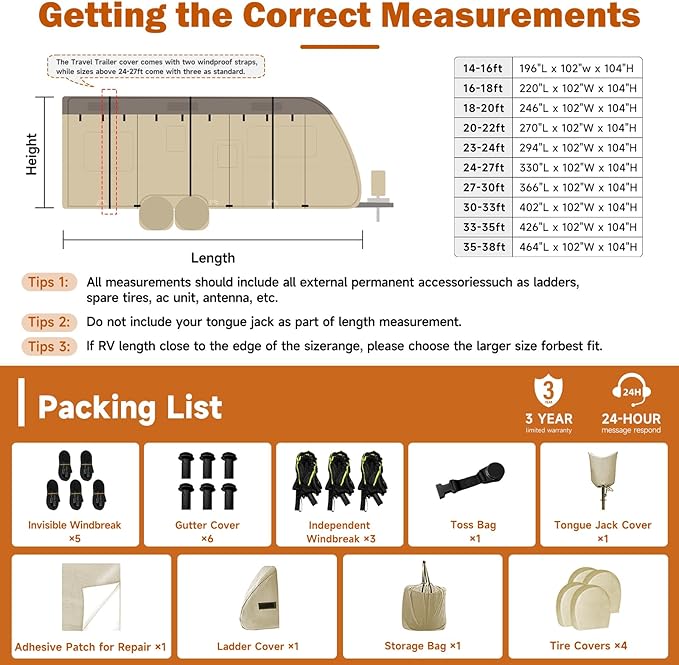 Umbrauto Travel Trailer RV Cover – Upgraded 7-Layer Top Camper Cover, Waterproof & Windproof Trailer Cover for 27'-30' RV, Includes 4 Tire Covers, Tongue Jack Cover and Gutter Cover