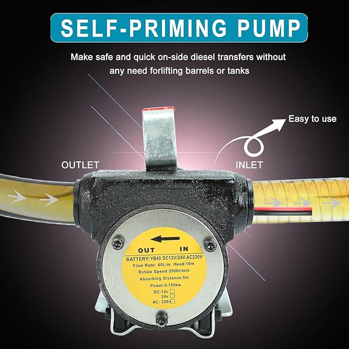 12V 175W Portable DC Electric Fuel Transfer Pump Diesel Kerosene Oil Commercial Fuel Transfer Extractor Pump