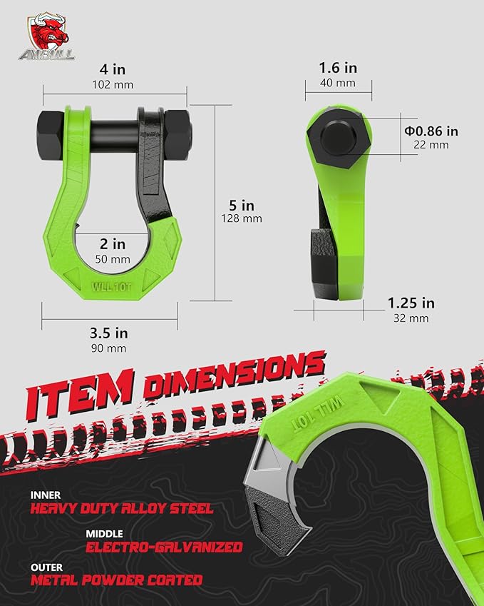 3/4" D Ring Separate Shackles, 52,910lbs Break Strength Easy Open Towing Winch Shackles, Heavy Duty Shackles with 7/8" Screw Pin for Tow Strap Winch Off Road Vehicle Recovery, Blackgreen