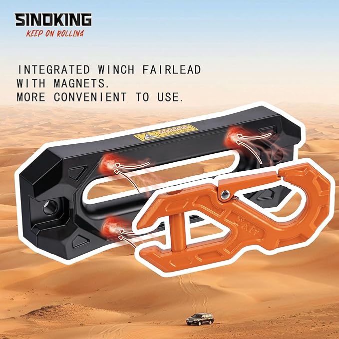 SINOKING Winch Fairlead with Tow Hook, Aluminum Hawse Fairlead with Grade 80 Forged Steel Winch Hook, 45000lb Break Strength Winch Fairlead Hook Set for Off-Road Vehicle Recovery, Black and Orange
