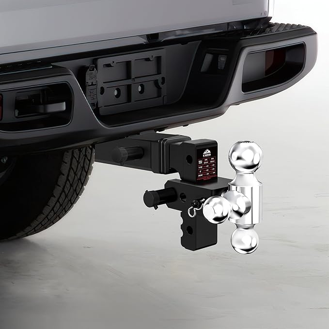 Kingfun Adjustable Trailer Hitch - Drop Hitch 2.5 Inch Receiver, 6 Inch Drop/Rise Tow Hitch, Tri Ball (1-7/8" & 2" & 2-5/16" Balls), 18500 Lbs Gtw, Aluminum Heavy Duty Hitch with Anti-Theft Pins