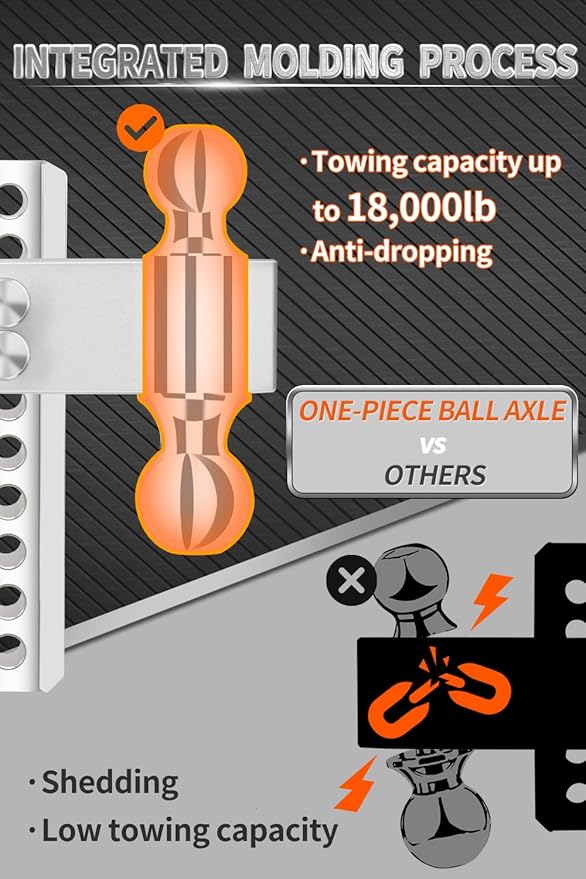 METOWARE Adjustable Trailer Hitch - Aluminum Tow Hitch Fits 2.5-Inch Receiver - Heavy Duty Drop Hitch with 8-Inch Drop/Rise for Truck (18,000 LBS GTW), Double Stainless Steel Locks & Hitch Pin