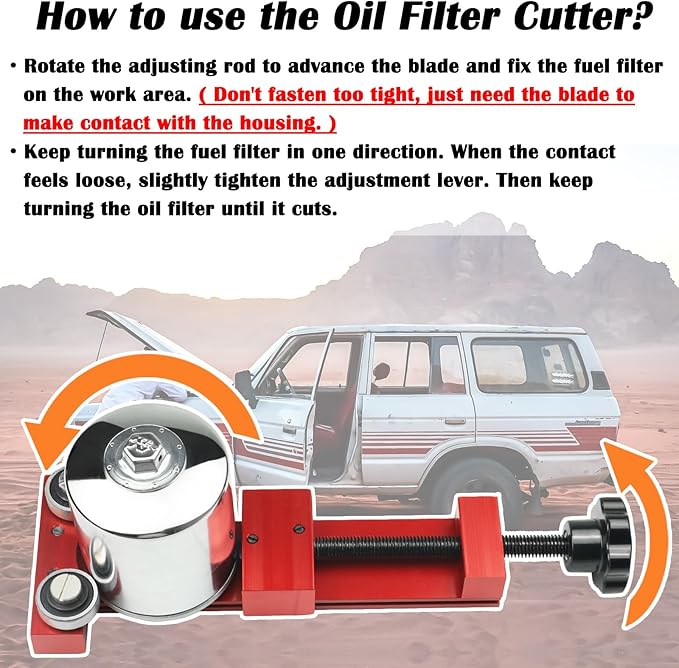 66490 Oil Filter Cutter, Adjustable Cut Range 1-3/4'' to 5-3/4'' Oil Filter Cutting Tool Aluminum, Red