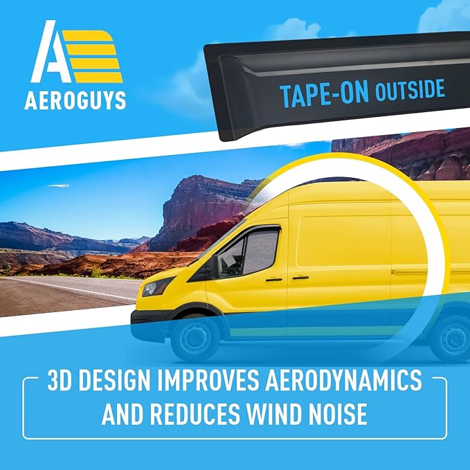Extra Durable Window Deflectors Tape-On Window Visors Rain Guards Fit for Ford Transit 2014-2026, Sun Visors, Wind Vent for Shades, Exterior Car Accessories - 2pcs. AG0875