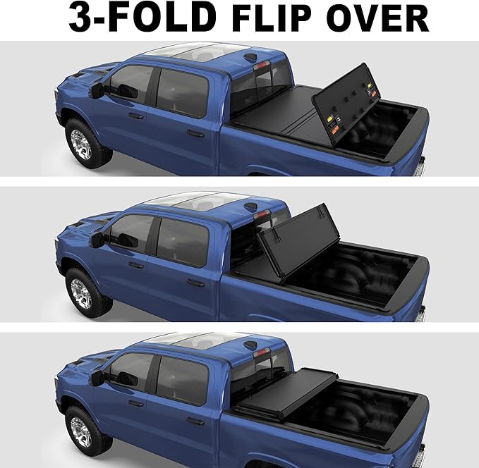 Tri Hard Truck Bed Tonneau Cover Fleetside Compatible with 2002-2024 Dodge Ram 1500 Classic & New Body/2003-2024 Ram 2500 3500 (w/o Ram Box)-6.5 FT On Top-76.3 inch Aluminum