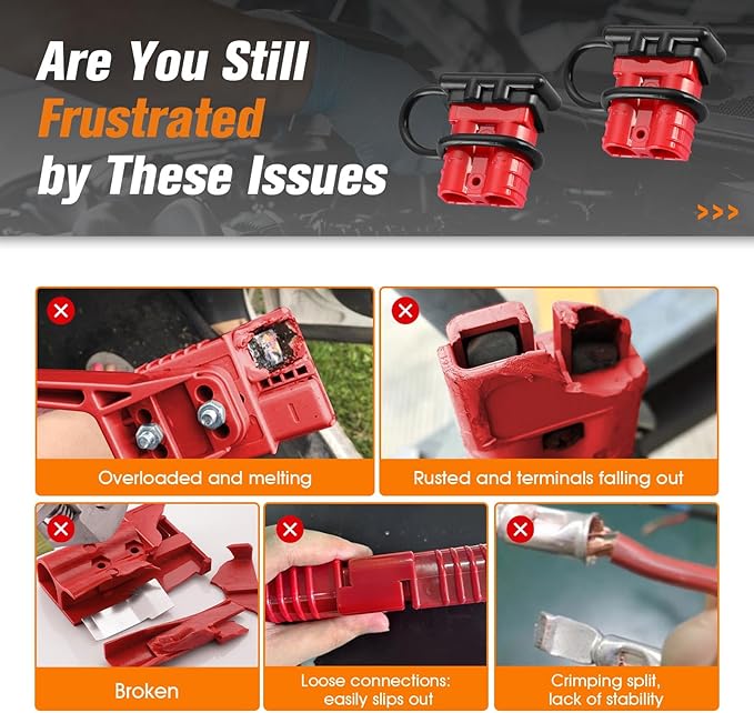 10 Pcs 6-8 Gauge 50 Amp Battery Quick Connect/Disconnect with Dustproof Cover, Jumper Cable Plug Connector Kit for Recovery Winch, Forklift, Towing Systems (Red)