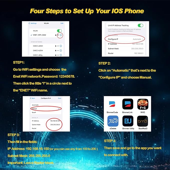 BM3 WiFi Adapter, Support Ethernet and WiFi to OBD2 Diagnostic&Coding Scanner Tool for BMW F/G/I/Mini Series,Compatible with BootMod3,BimmerCode,MHD,ISTA,Car Code Reader for iOS,Android,Windows