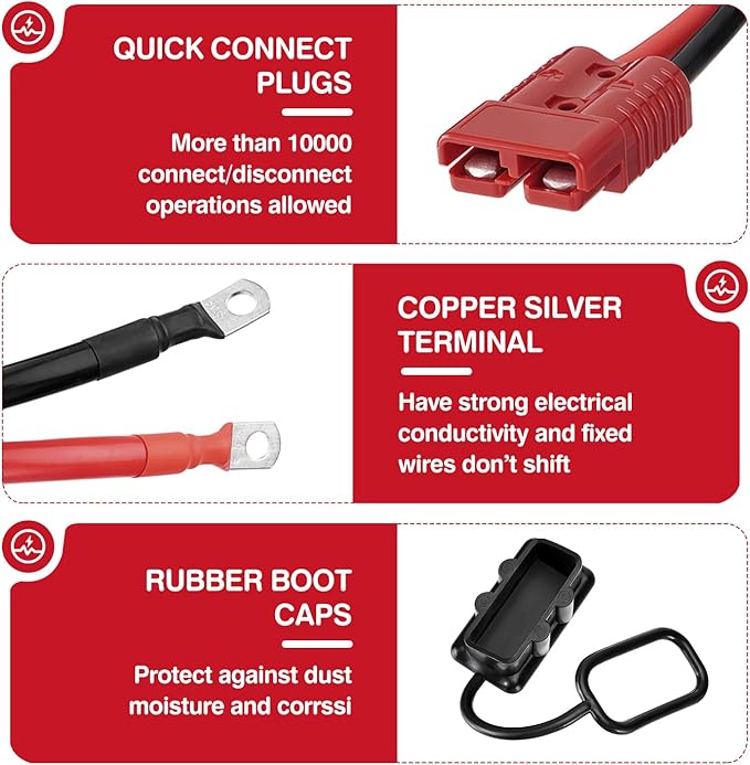 24 FT Quick Disconnect Winch Power Cable, 4 Gauge 4 AWG Copper Wiring, Heavy Duty Quick Disconnect Cables