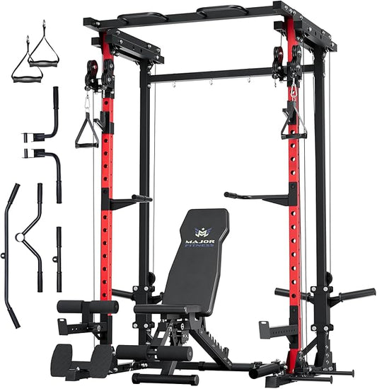 MAJOR FITNESS Drone3 Power Cage - Multi-Function Power Rack for Home Gym, Squat Rack with Pull-up Bar, Cable Crossover System, J-Hooks, for Strength Training, Heavy-Duty Steel Construction