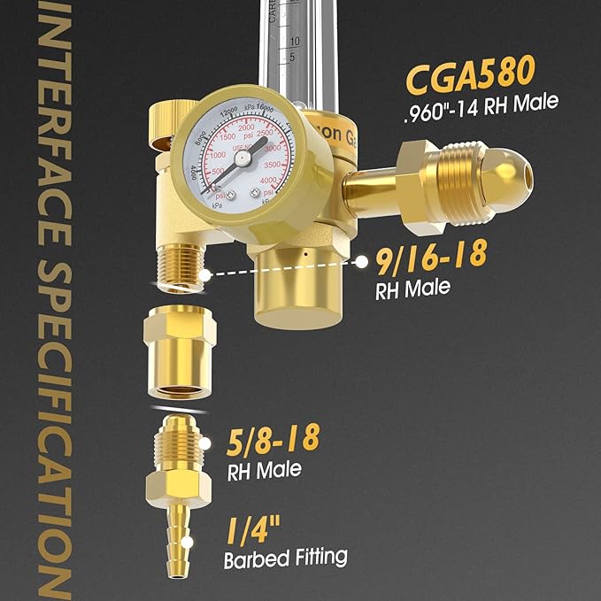 TOOLIOM CO2 Argon Flow Meter Gas Regulator Gauge with Gas Hose for MIG TIG Welding