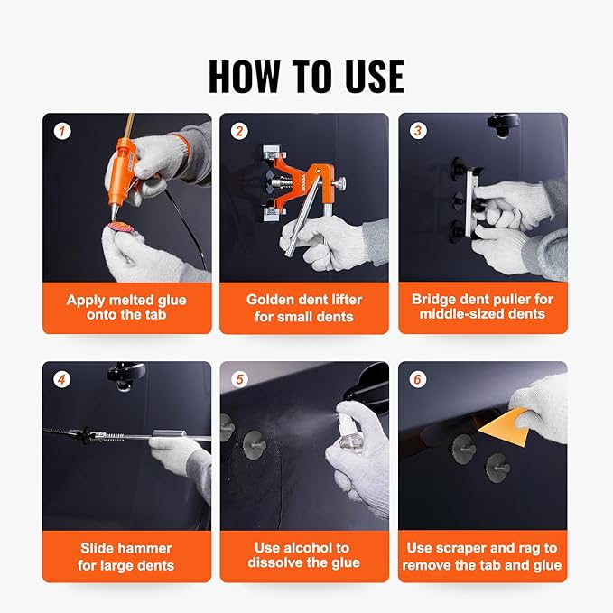 VEVOR 117 PCS Dent Removal Kit, Paintless Dent Repair Kit with Golden Lifter, Bridge Puller, Slide Hammer T-bar Dent Puller, Suction Cup Dent Puller for Auto Body Dents, Hail Damage, Door Ding