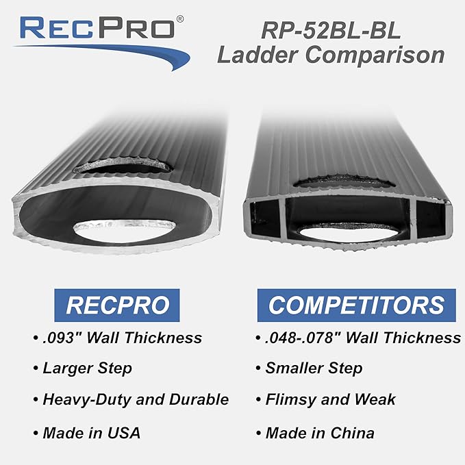 RecPro RV Bunk Ladder 52" | Black or Silver Color Options | Mounting Brackets Included | Aluminum | Made in USA (Black)
