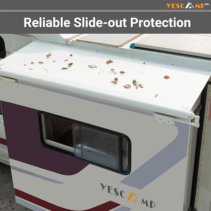 YESCAMP RV Slide Topper Awning Slide-Out Awning Complete Kit Cover Assembly,Modular Slideout Awning Protection for RVs,5th Wheels,Travel Trailers and Motorhomes,White,9'(8'7''Fabric)