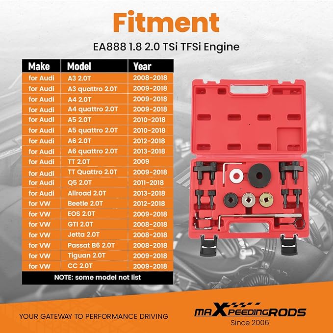 maXpeedingrods Engine Camshaft Crankshaft Timing Tool Kit for EA888 1.8 2.0 TSI TFSI, for Audi VW 2006-2018, T10352 T10368 T40196 T10354 T40011 T40271 T40267 T40098, 17 Pcs