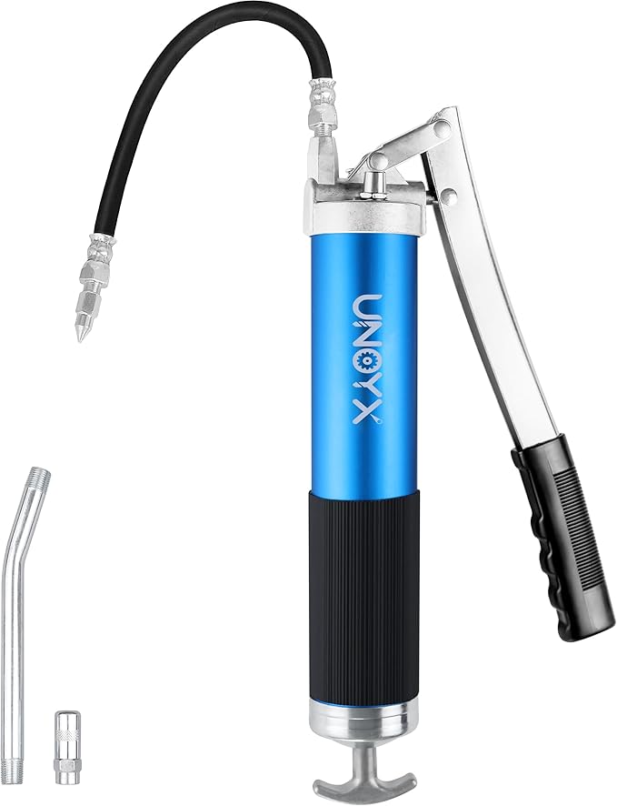 8000 PSI Grease Gun, Heavy Duty Lever Action Greese Gun 14oz, Aluminum Grease Gun Kit with Hose & Standard Coupler & Needle Nose Adapter