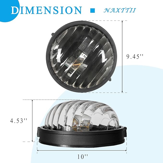 10 Inch Bulkhead Light Fixture Aluminum Bulkhead Ceiling Light with Thickened Clear Glass Waterproof Outdoor Wall Lights for Porch Basement Balcony or Sauna Room E26 Socket UL Listed