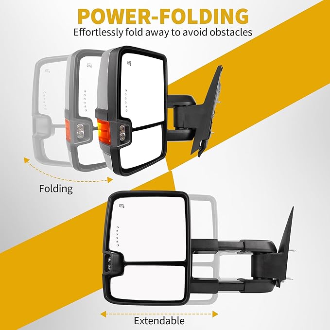 DWVO Power Heated Towing Mirrors for 2003-2006 Chevy Silverado GMC Sierra Tahoe Suburban Avalanche Yukon XL Denali Escalade | Adjustable LED Turn Signal | Chrome Finish