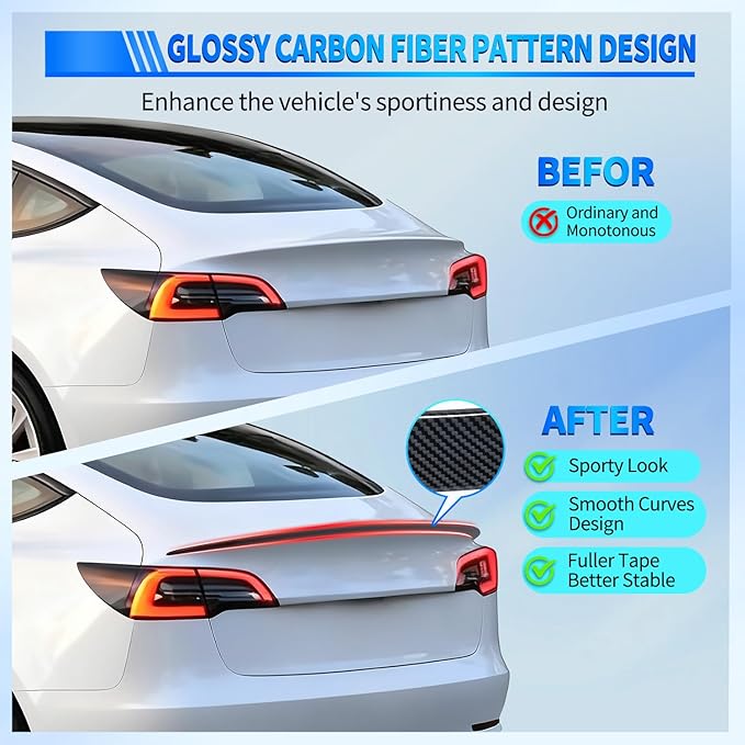 Nilight Spoiler Fit for Tesla Model 3 2017-2023 Spoilers for Cars Rear Spoiler Wing Sporty Appearance Rear Trunk Lip Exterior Accessories No-Drill Installation ABS Carbon Fiber Pattern, Glossy Black