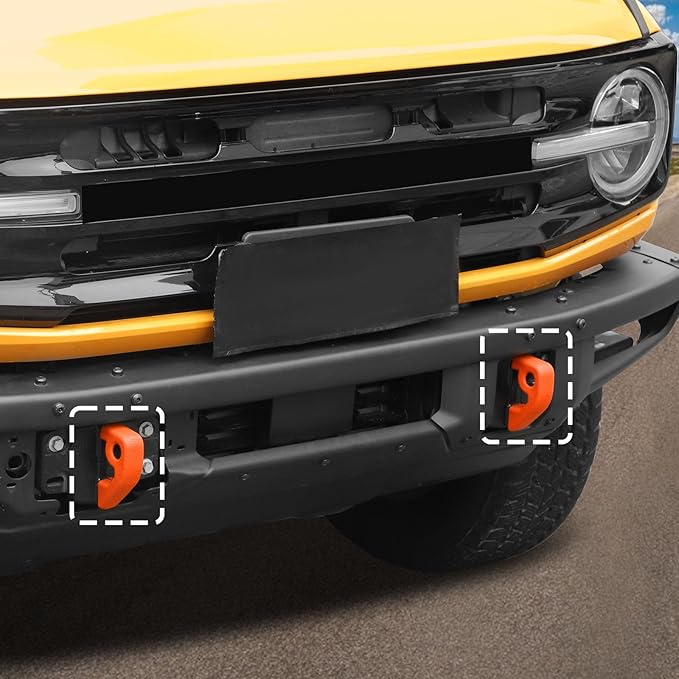 Jimen Fit for Ford Bronco 2021-2024, 2PCS Front Bumper Tow Hook Covers Protector Exterior Accessories (Orange)