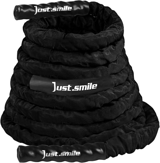 Just.smile Fitness Battle Rope, 30ft Length, 1.5"" Diameter, Battle Rope with Cloth Sleeve-Heavy Ropes for Home Gym and Workout,Power Rope for Fitness, Black Green Blue, JS010001-Z