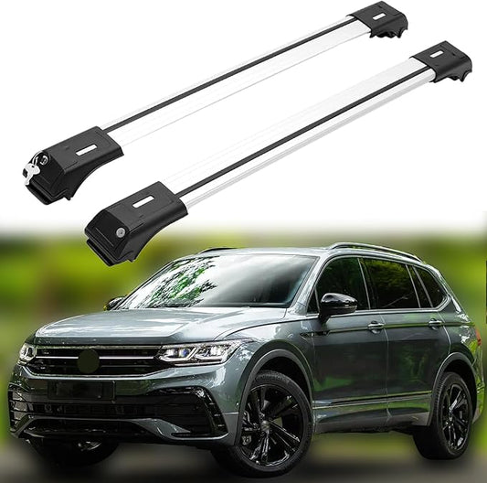 ERKUL Roof Rack Cross Bars for VW Volkswagen Tiguan 2018-2024 | Aluminum Crossbars with Anti Theft Lock for Rooftop | Compatible with Raised Rails - Silver